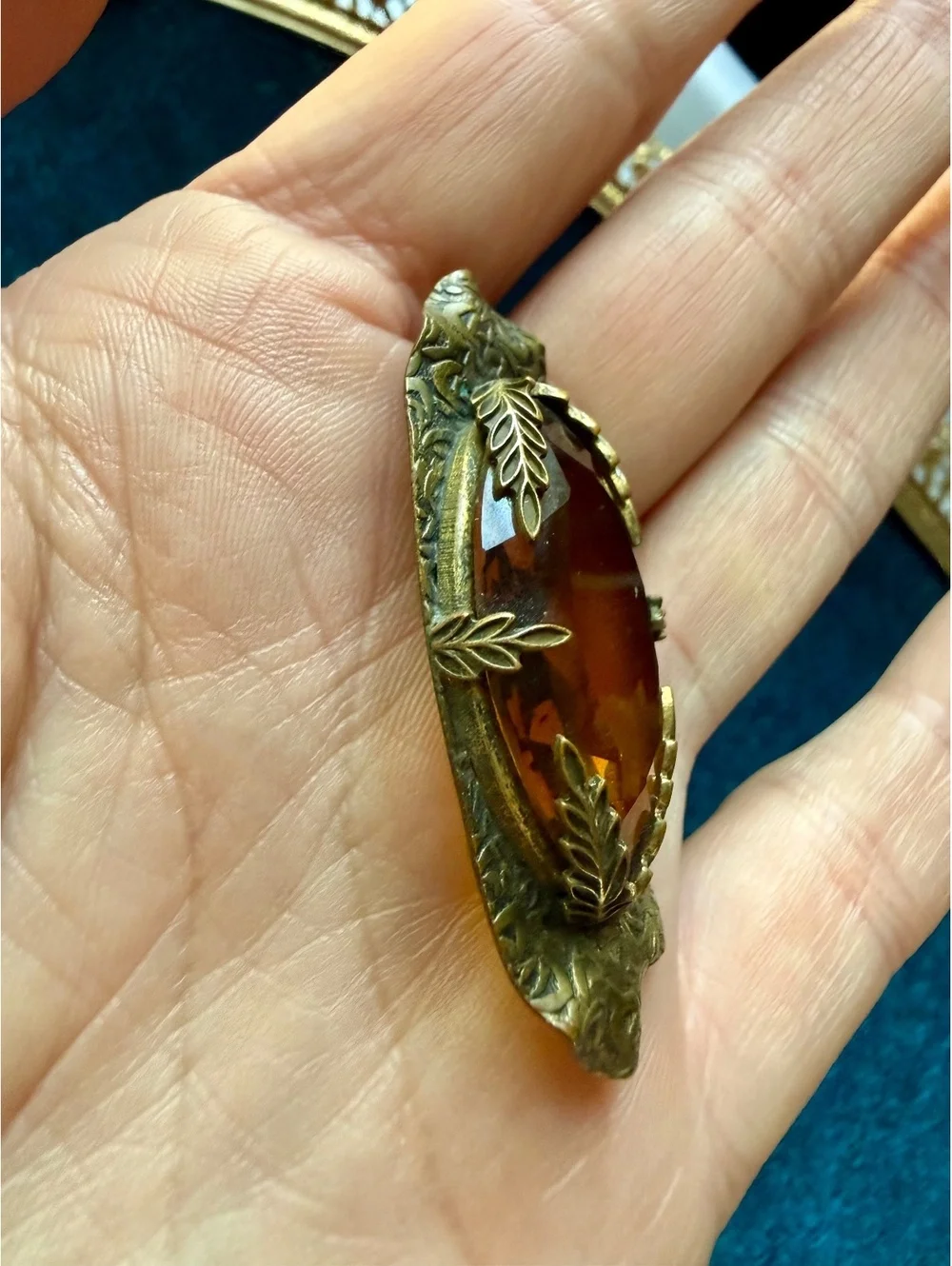 Antique Late Victorian Edwardian Czech Glass Brooch